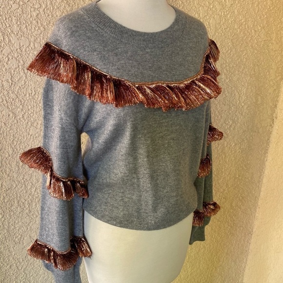 J.Crew Cashmere Sweater Lamé‎ Fringe Heather Gray XS - Picture 9 of 16